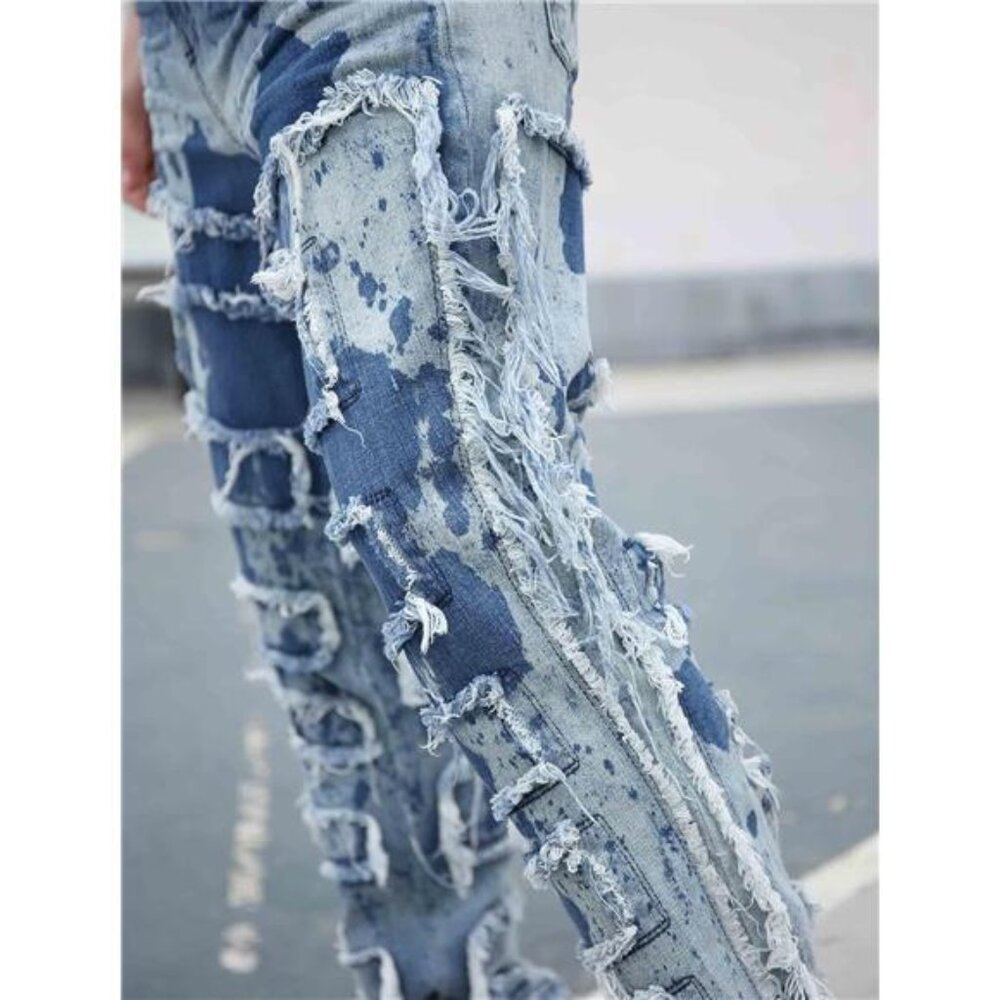 New w Tags Men's Ripped Bootcut Jeans Slim Fit Bell Bottom Ripped Flared Denim - Picture 4 of 7